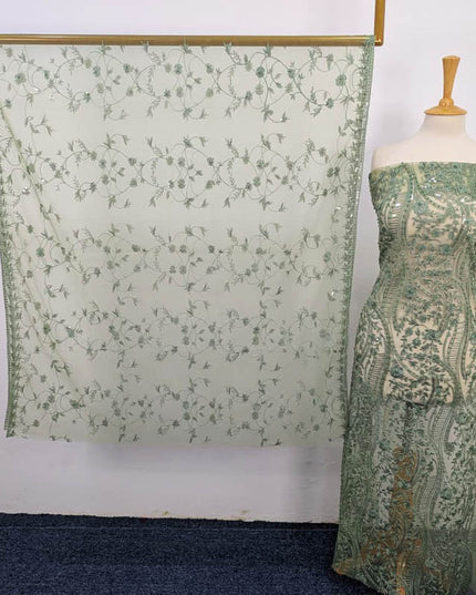 Embroidered Net With Pearls Work 2PC Unstitched