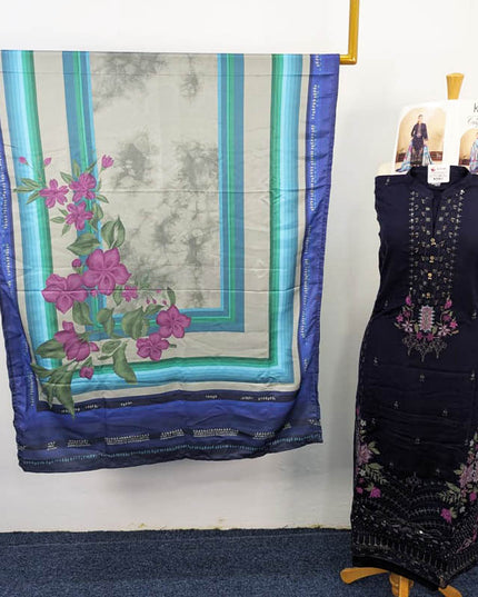 Embroidered Leather Peach With Printed Shawl  - Tawakal