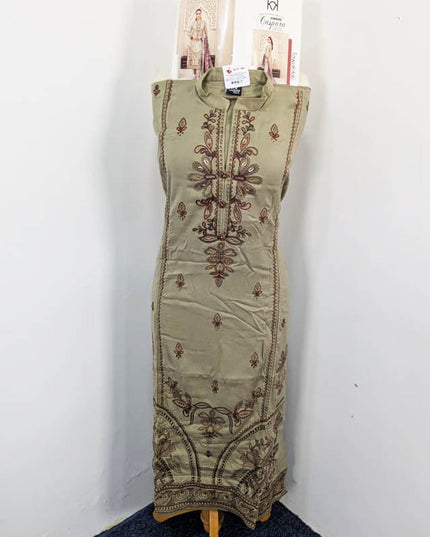 Embroidered Leather Peach With Printed Shawl  - Tawakal