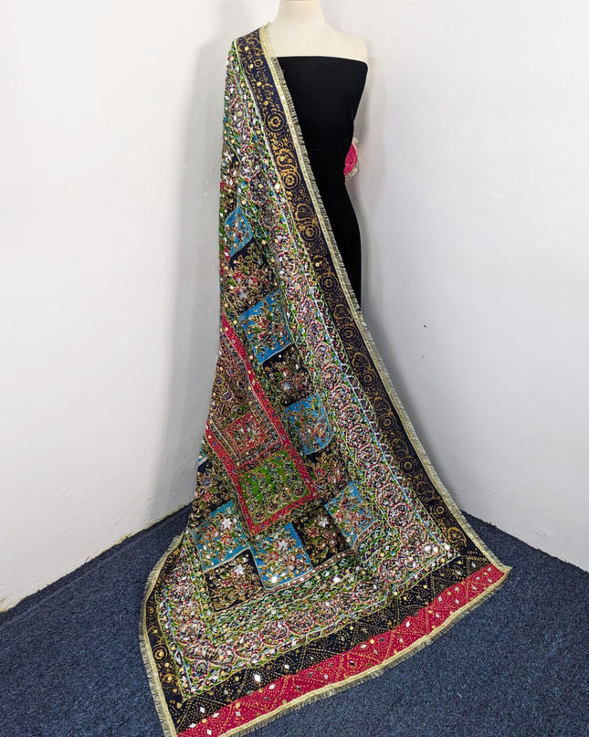 Fancy Printed Silk with Mirror Work Dupatta (Ready To Wear)