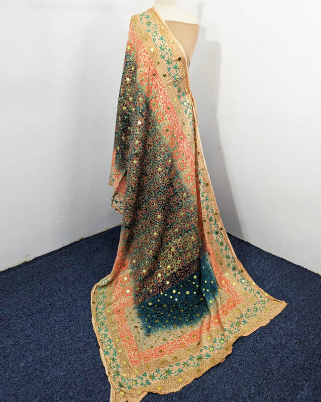 Pure Indian Gajji Silk with Mukesh + Block Print Work Dupatta