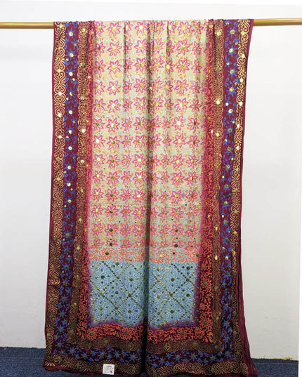 Mukesh + Block Print Work Pure Indian Gajji Silk Dupatta