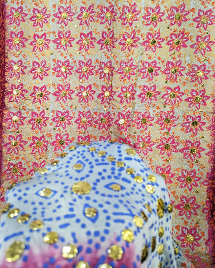 Mukesh + Block Print Work Pure Indian Gajji Silk Dupatta