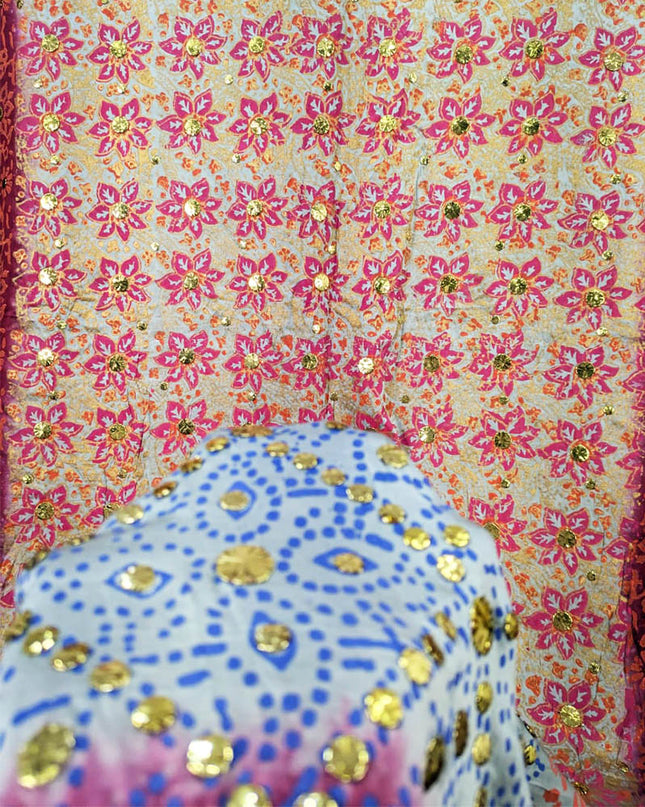 Mukesh + Block Print Work Pure Indian Gajji Silk Dupatta