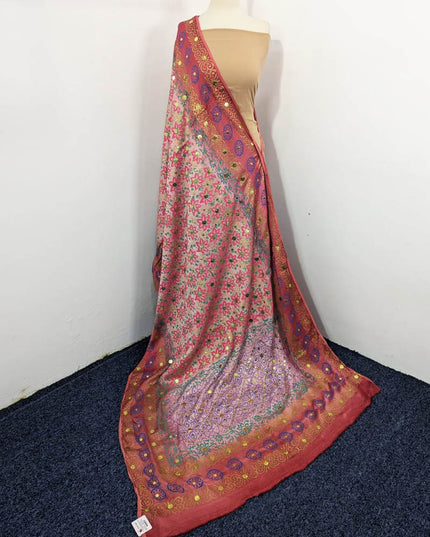 Pure Indian Gajji Silk with Mukesh + Block Print Work Dupatta