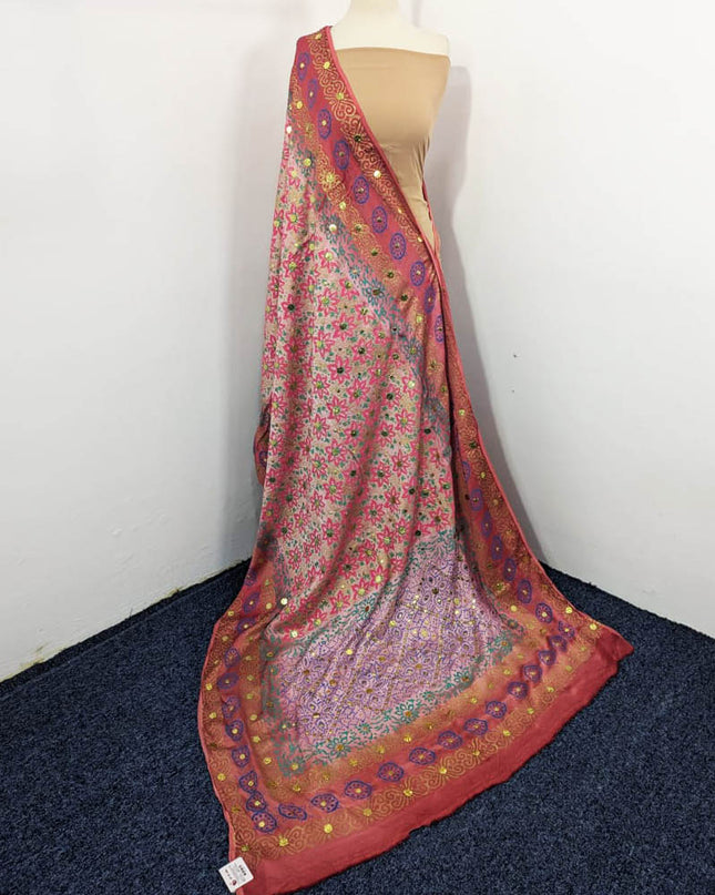 Pure Indian Gajji Silk with Mukesh + Block Print Work Dupatta