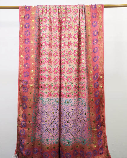 Pure Indian Gajji Silk with Mukesh + Block Print Work Dupatta