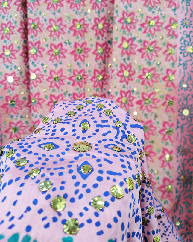 Pure Indian Gajji Silk with Mukesh + Block Print Work Dupatta