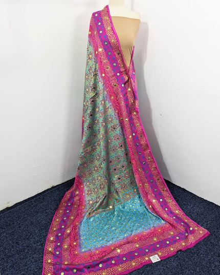 Mukesh + Block Print Work Pure Indian Gajji Silk Dupatta