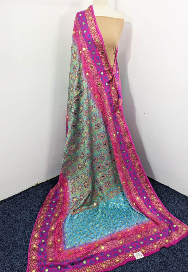 Mukesh + Block Print Work Pure Indian Gajji Silk Dupatta
