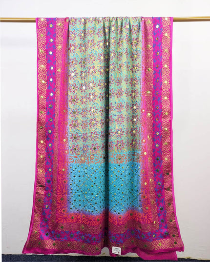 Mukesh + Block Print Work Pure Indian Gajji Silk Dupatta