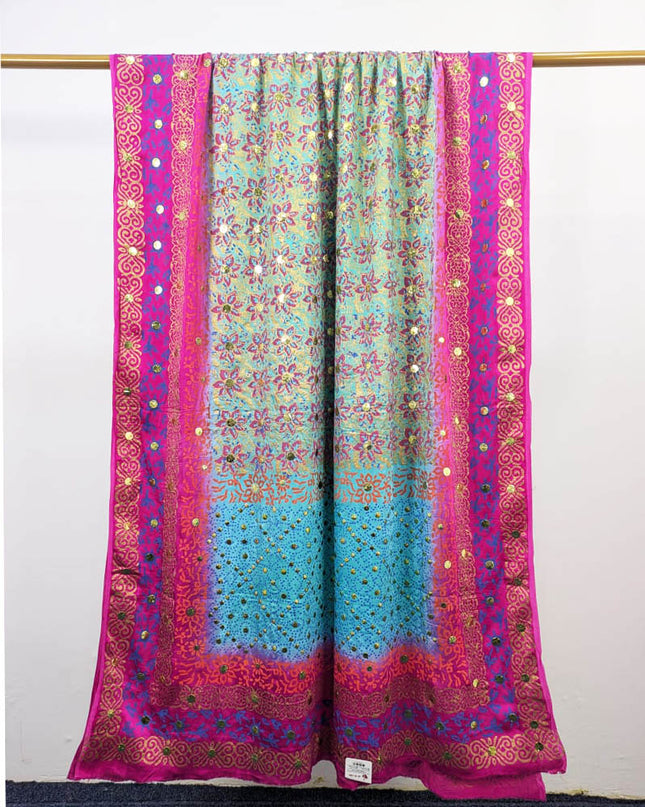 Mukesh + Block Print Work Pure Indian Gajji Silk Dupatta