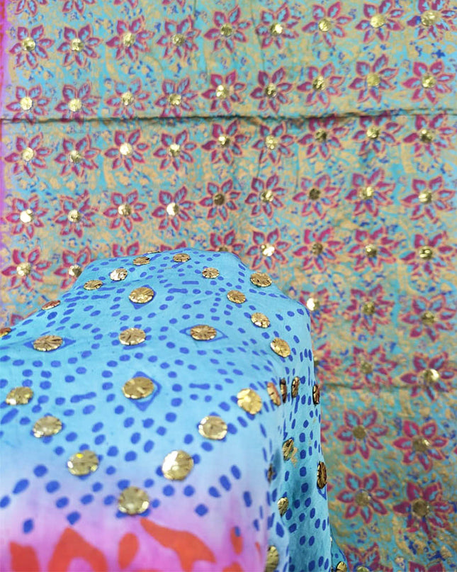 Mukesh + Block Print Work Pure Indian Gajji Silk Dupatta