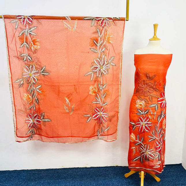 Handmade Gotta + Oil Paint Work Organza 2PC