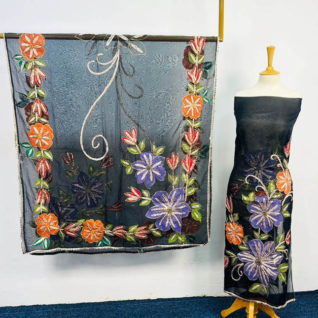 Handmade Gotta + Oil Paint Work Organza 2PC