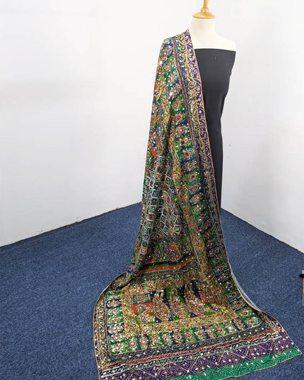 Fancy Printed Silk With Mirror Work Dupatta
