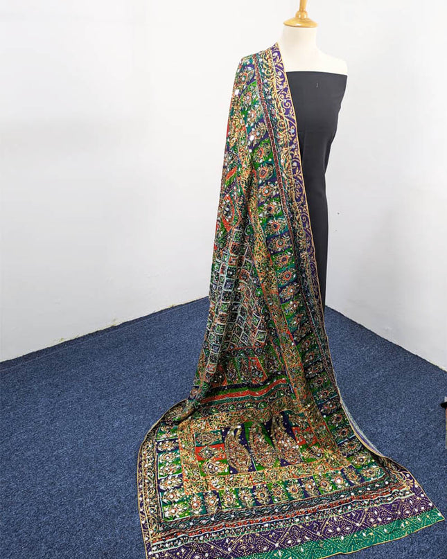 Fancy Printed Silk With Mirror Work Dupatta