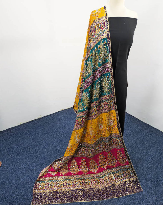Fancy Printed Silk With Mirror Work Dupatta