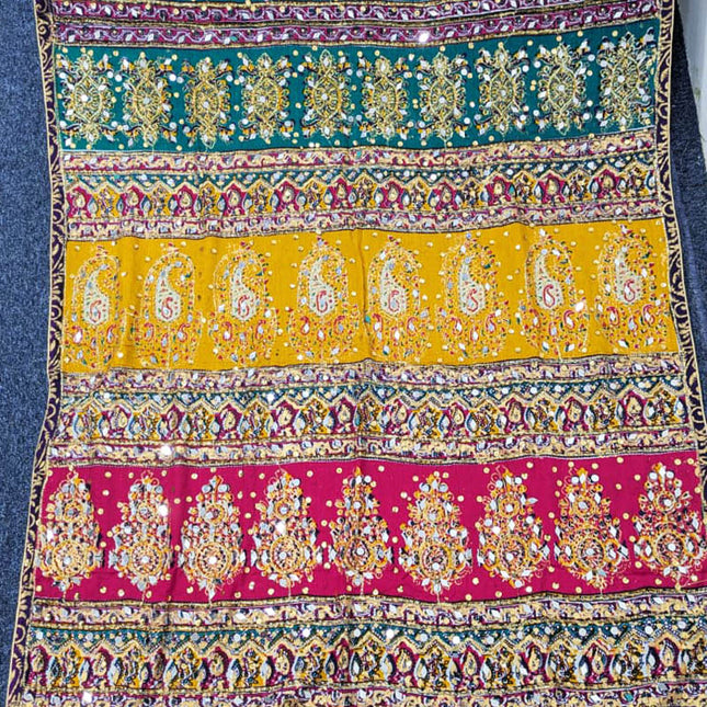Fancy Printed Silk With Mirror Work Dupatta