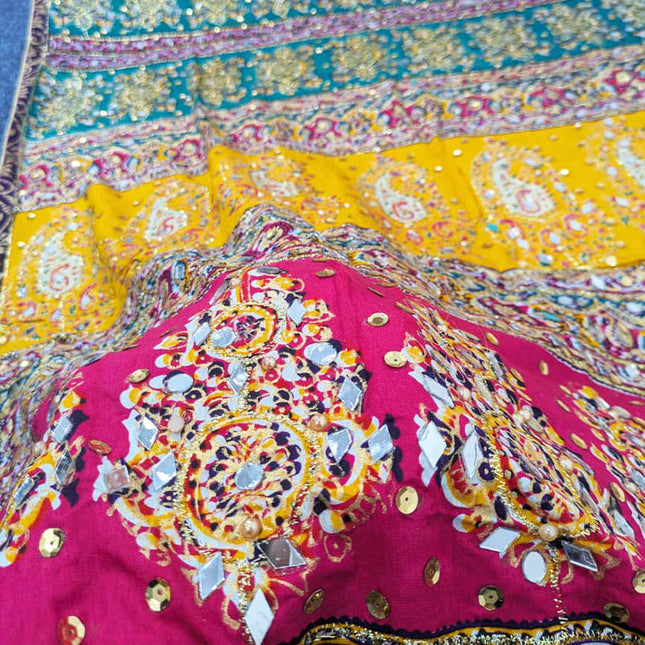 Fancy Printed Silk With Mirror Work Dupatta