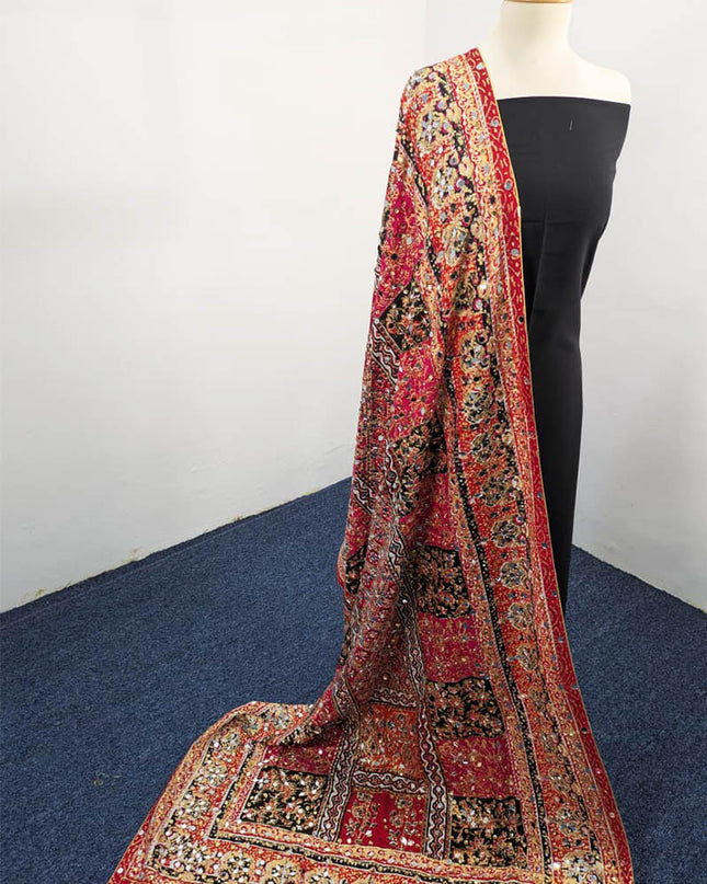 Fancy Printed Silk With Mirror Work Dupatta