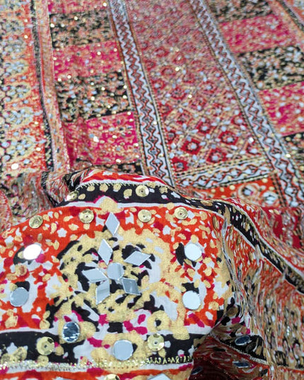 Fancy Printed Silk With Mirror Work Dupatta