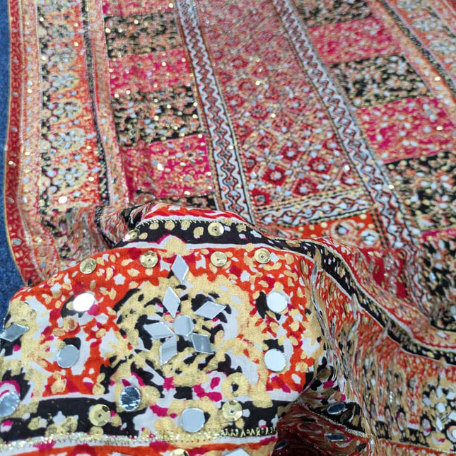 Fancy Printed Silk With Mirror Work Dupatta