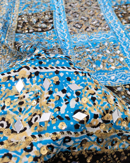 Fancy Printed Silk With Mirror Work Dupatta
