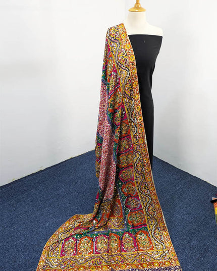 Fancy Printed Silk With Mirror Work Dupatta