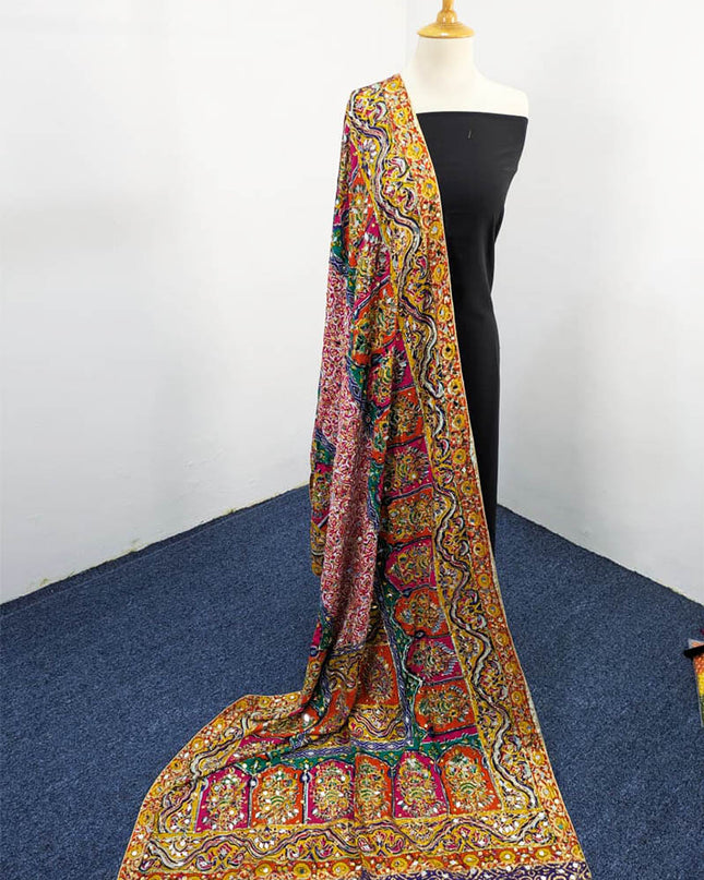 Fancy Printed Silk With Mirror Work Dupatta