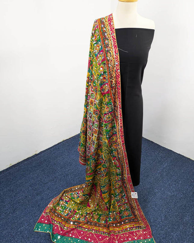 Fancy Printed Silk With Mirror Work Dupatta