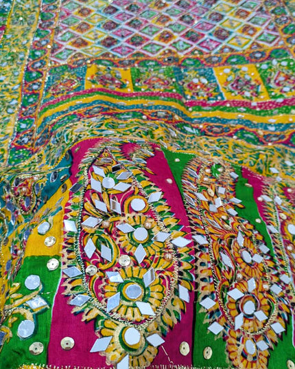 Fancy Printed Silk With Mirror Work Dupatta