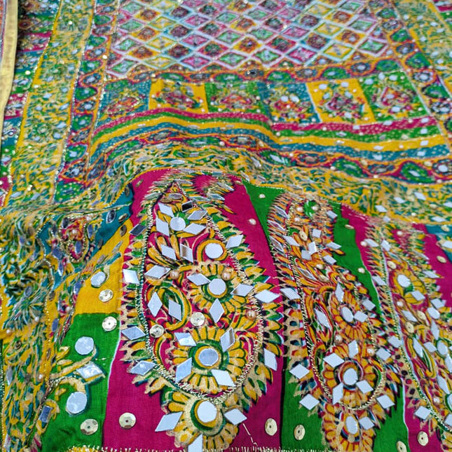 Fancy Printed Silk With Mirror Work Dupatta