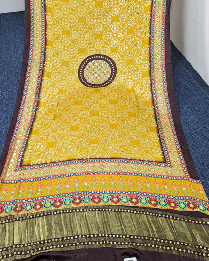 Pure Indian Gajji Silk Print + Mukesh Work Dupatta