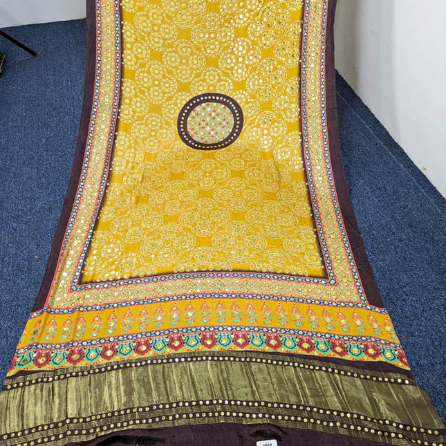 Pure Indian Gajji Silk Print + Mukesh Work Dupatta