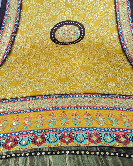 Pure Indian Gajji Silk Print + Mukesh Work Dupatta