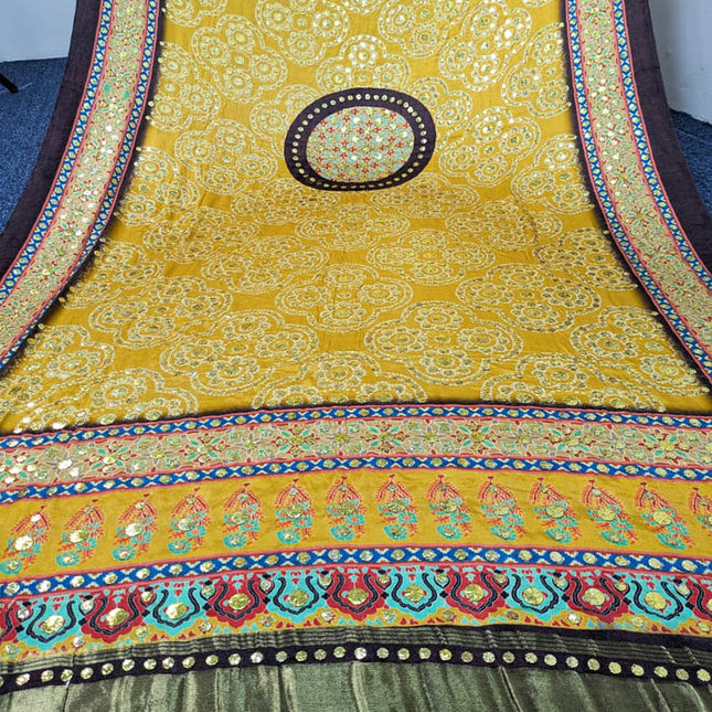 Pure Indian Gajji Silk Print + Mukesh Work Dupatta