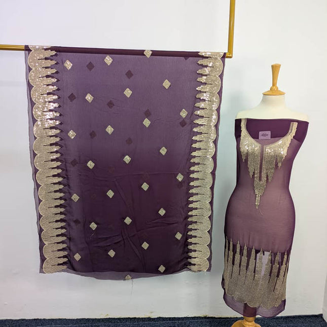 Embroidered Chiffon With Sitara Work 2Piece Unstitched