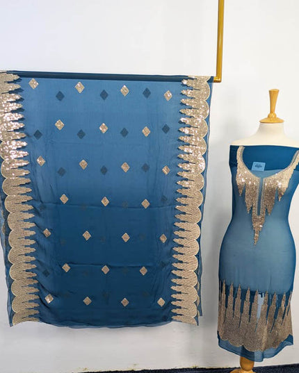 Embroidered Chiffon With Sitara Work 2Piece Unstitched