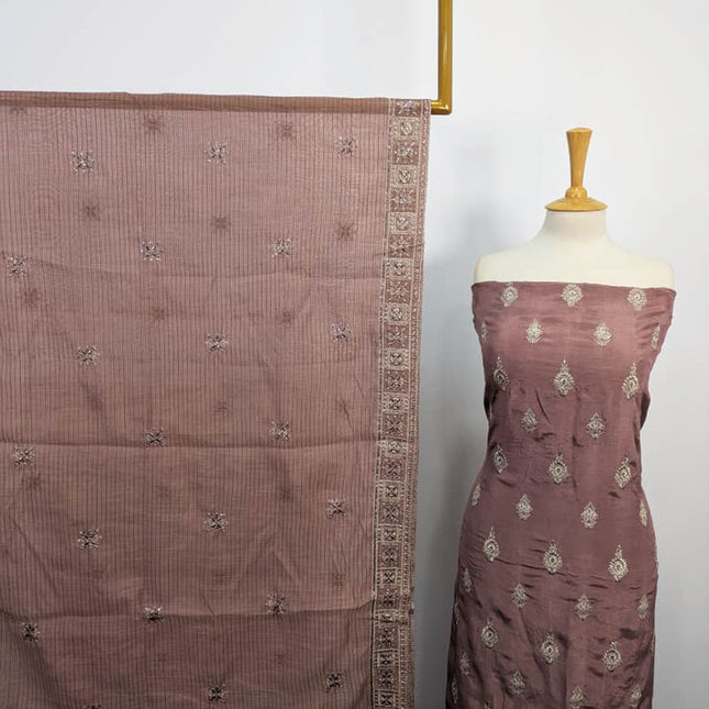 Embroidered Raw Silk With Cotton Net Dupatta 3PC