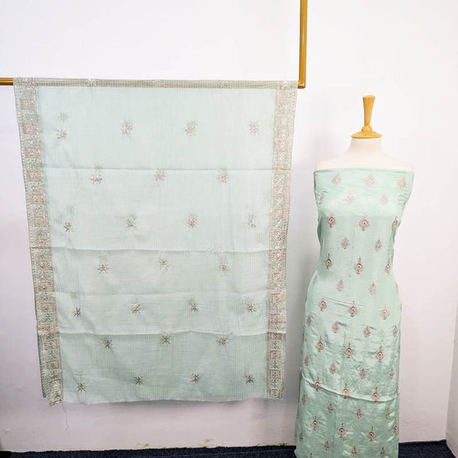 Embroidered Raw Silk With Cotton Net Dupatta 3PC