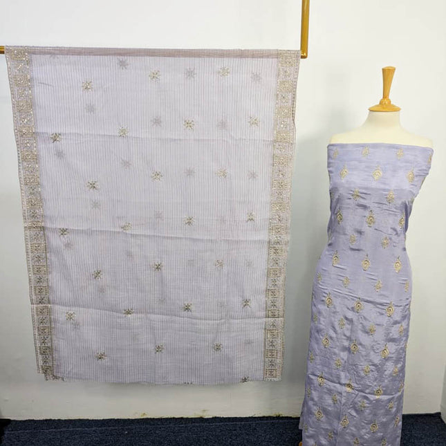Embroidered Raw Silk With Cotton Net Dupatta 3PC