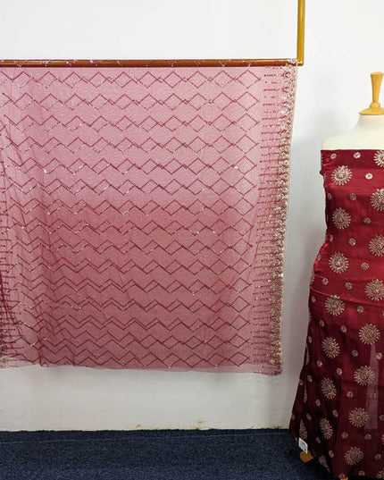 Embroidered Korean Silk With Net Dupatta