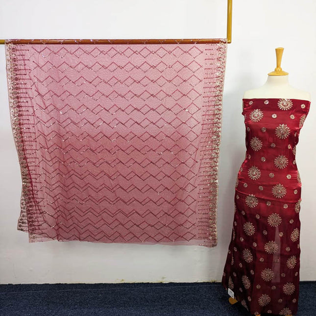 Embroidered Korean Silk With Net Dupatta