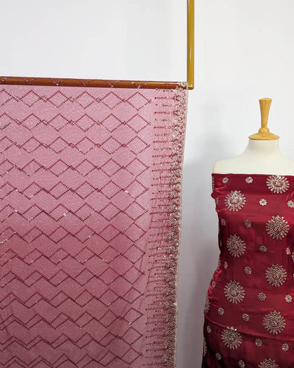 Embroidered Korean Silk With Net Dupatta
