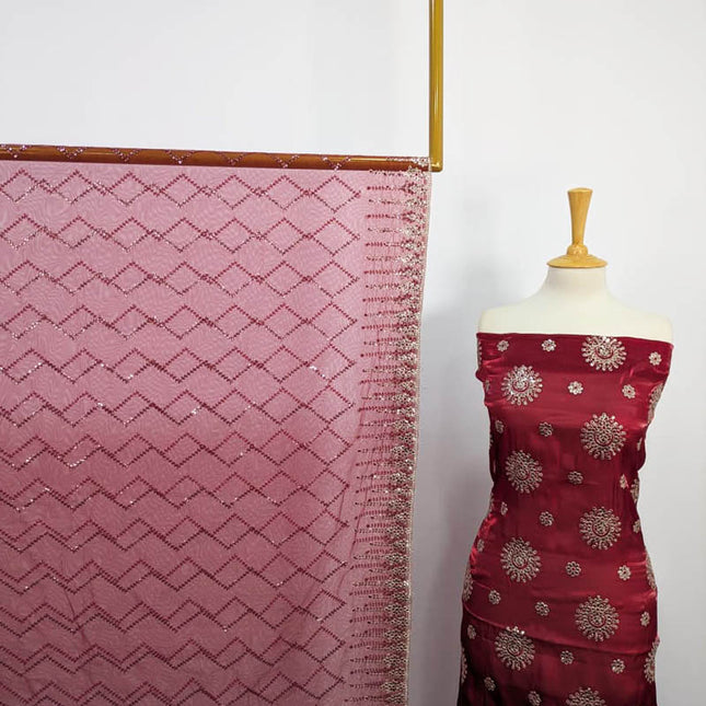 Embroidered Korean Silk With Net Dupatta