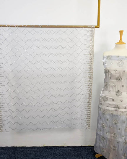 Embroidered Korean Silk With Net Dupatta