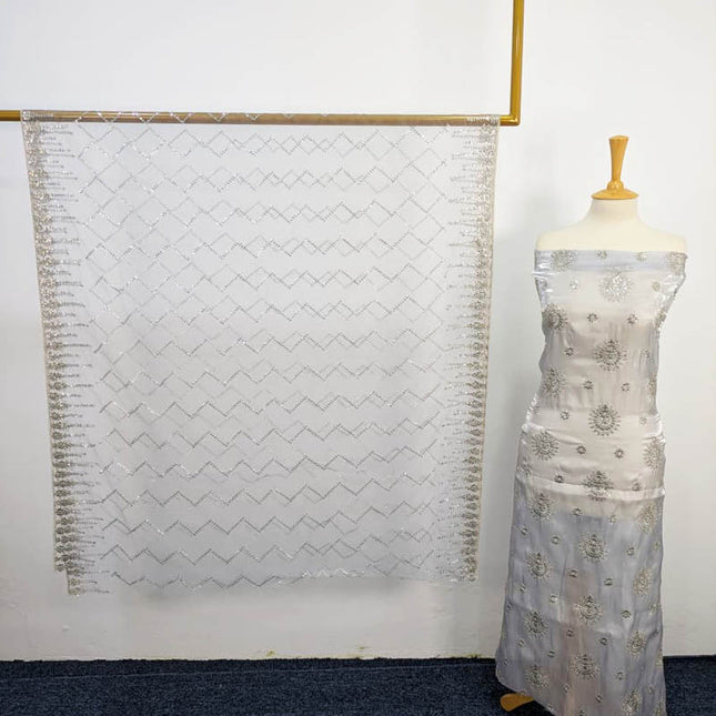 Embroidered Korean Silk With Net Dupatta