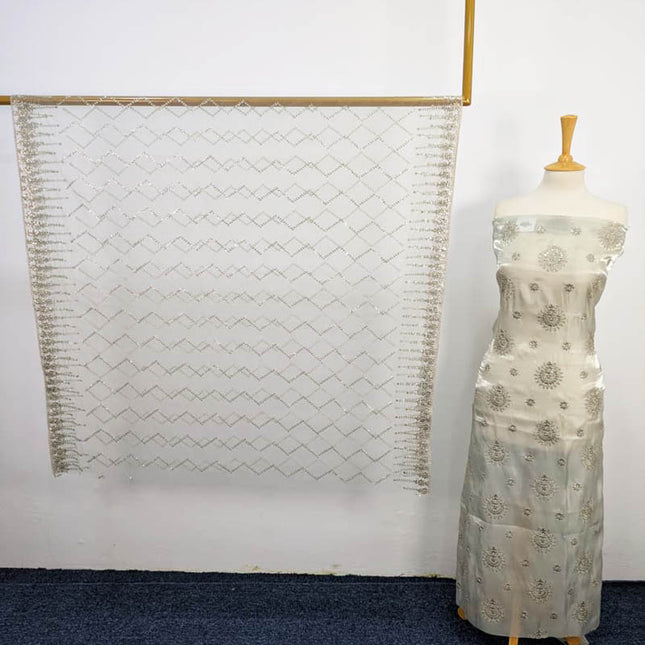 Embroidered Korean Silk With Net Dupatta
