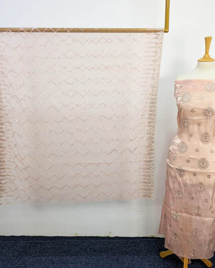 Embroidered Korean Silk With Net Dupatta